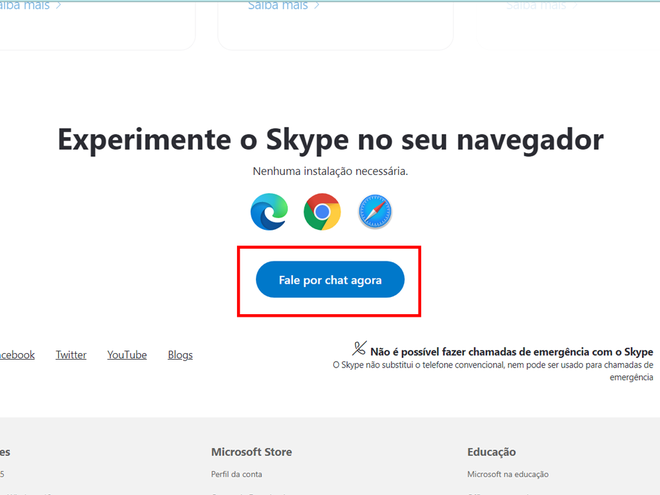 Abra o Skype no navegador (Imagem: André Magalhães/Captura de tela)
