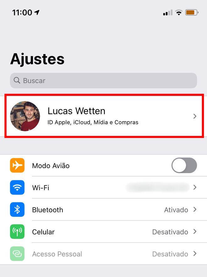 Vá em Ajustes > Conta ID Apple. Captura de tela: Lucas Wetten (Canaltech)