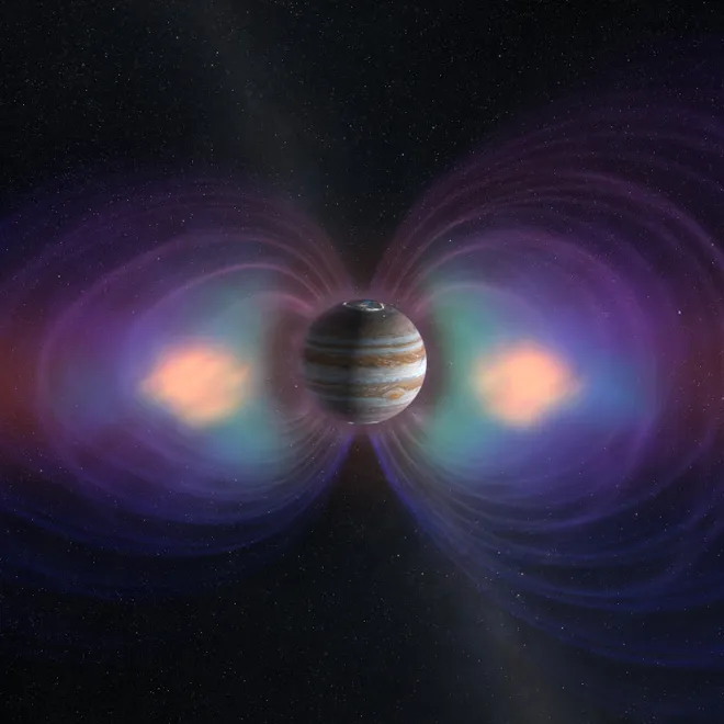 Conceito artístico da magnetosfera de Júpiter (Imagem: Reprodução/NASA)