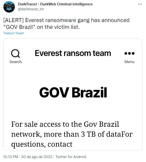 Governo brasileiro sofre novo ataque de ransomware