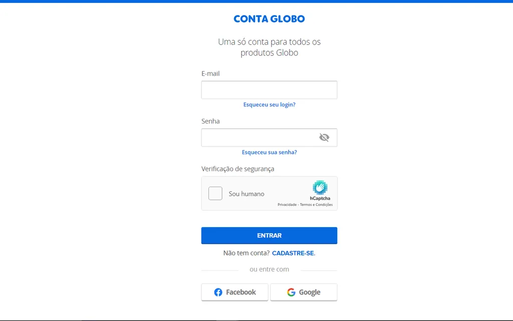 Use uma conta Globo para acessar o serviço (Captura de tela: André Magalhães)