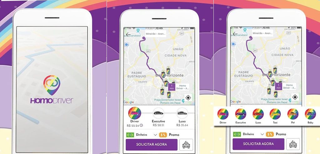 Disponível na Play Store, o Homo Driver é um aplicativo próprio para passageiros e motoristas que façam parte da comunidade LGBTQI+