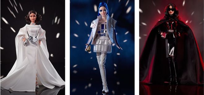 Bonecas da Princesa Leia, R2-D2e Darth Vader que serão lançados pela Mattel (Imagens: Mattel)