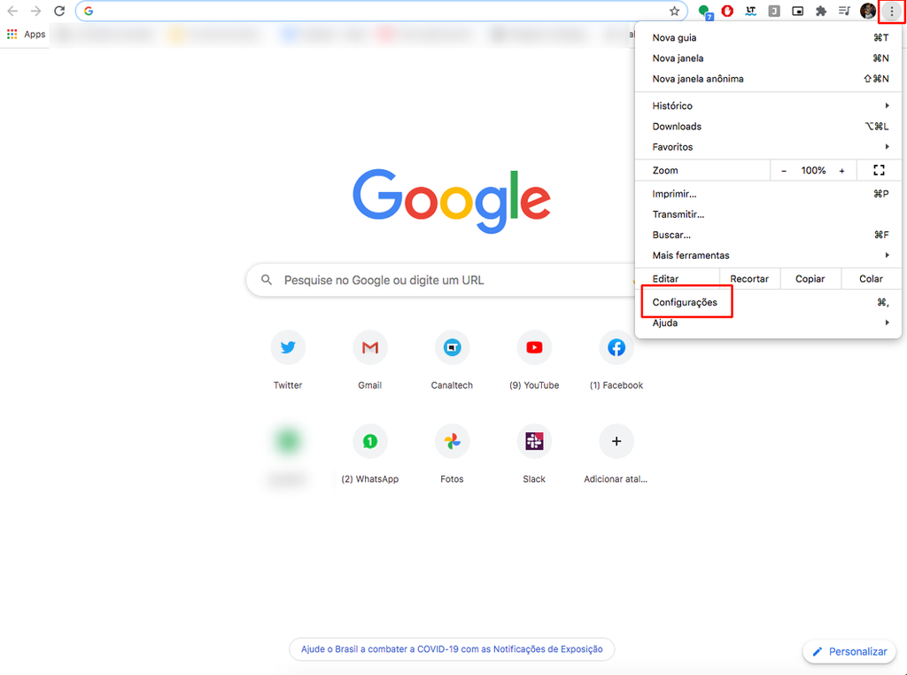 Como alterar a página inicial do Google Chrome?