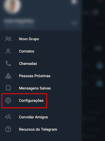 Acesse as configurações do Telegram (Imagem: André Magalhães/Captura de tela)