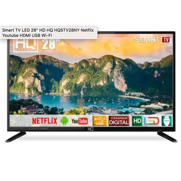 Smart TV LED 28” HD HQ HQSTV28NY Netflix Youtube HDMI USB Wi-Fi [CUPOM]
