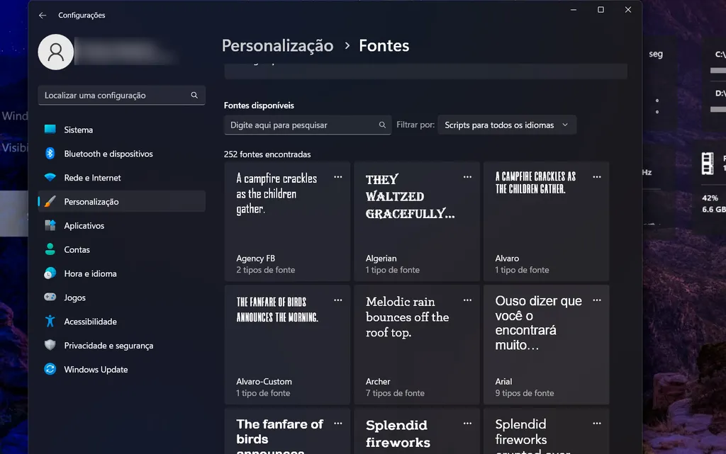 Escolha uma fonte entre as opções instaladas no Windows (Captura de tela: André Magalhães)