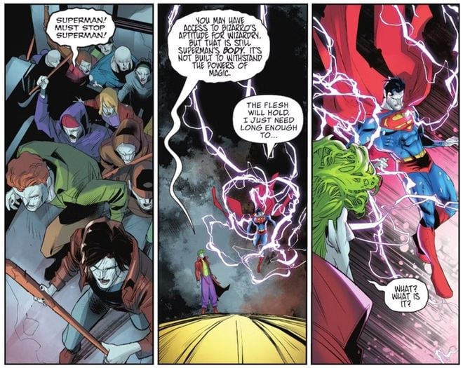 Superman atua ao lado de um Coringa-Bizarro "são" neste arco (Imagem: Reprodução/DC Comics)