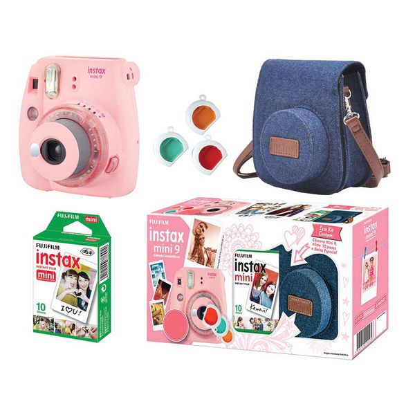 Câmera Instantânea Fujifilm Instax Mini 9 Com 3 Filtros Coloridos - Bolsa e Filme 10 Poses - Rosa Chiclé Fujifilm 705065385 Rosa Chiclé
