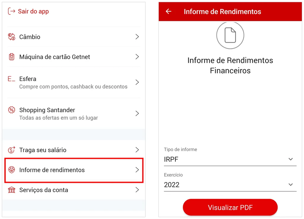Informe de rendimentos pode ser encontrado no app do seu banco (Captura de tela: André Magalhães)