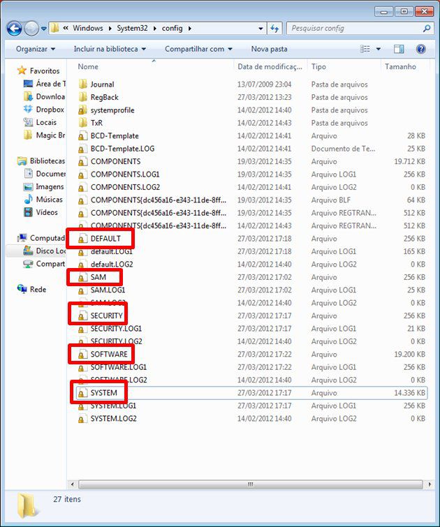 Arquivos que juntos formam o Registro do Windows