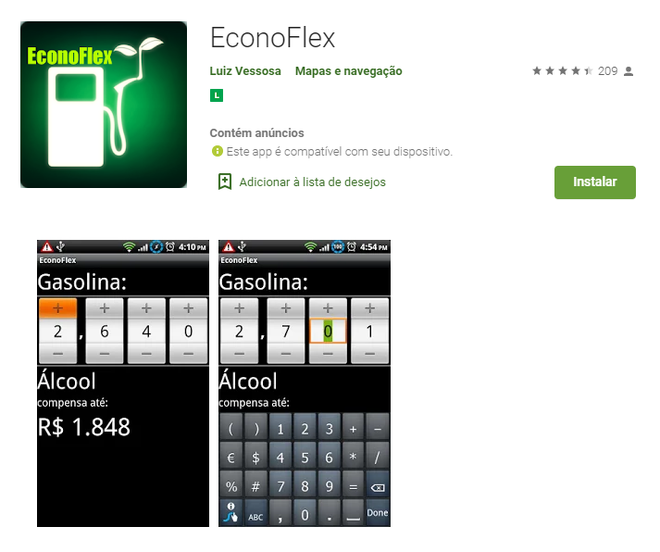 Econoflex compara preços do álcool e gasolina / Captura de tela: Ariane Velasco