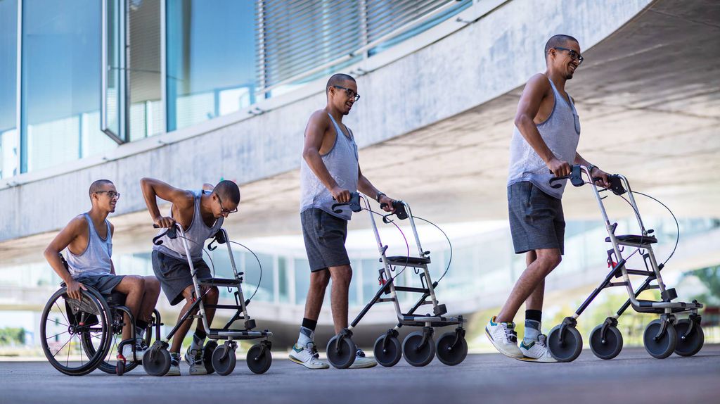 Composição fotográfica mostra os primeiros passos de David Mzee, paraplégico desde 2010 (Imagem: EPFL)