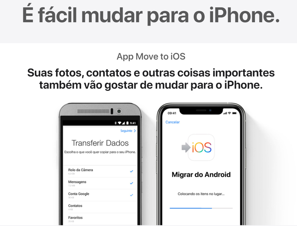 App Move to iOS ajuda a migram dados do Android para o iPhone (Divulgação: Apple)