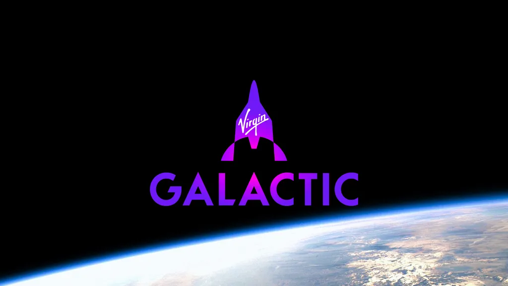 A Virgin Galactic também mudou sua logomarca. O clássico olho azul foi substituído pelo desenho do avião espacial da empresa em tons de roxo (Imagem: Reprodução/Virgin Galactic)
