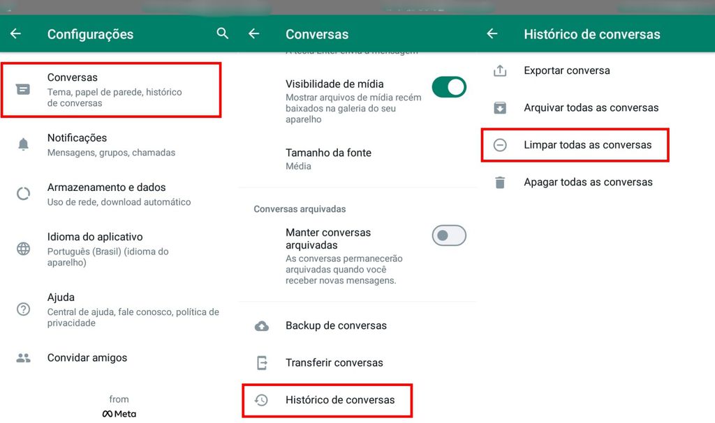 É possível limpar todas as conversas de uma vez só no WhatsApp no Android (Imagem: Captura de tela/Fabrício Calixto/Canaltech)