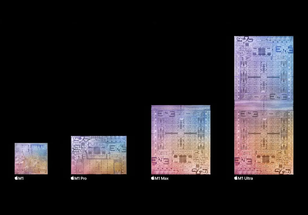 O Apple M1 Ultra traz 20 núcleos de CPU, 64 núcleos de GPU, Neural Engine de 32 núcleos e 128 GB de memórias unificada, com largura de banda de 800 GB/s (Imagem: Apple)