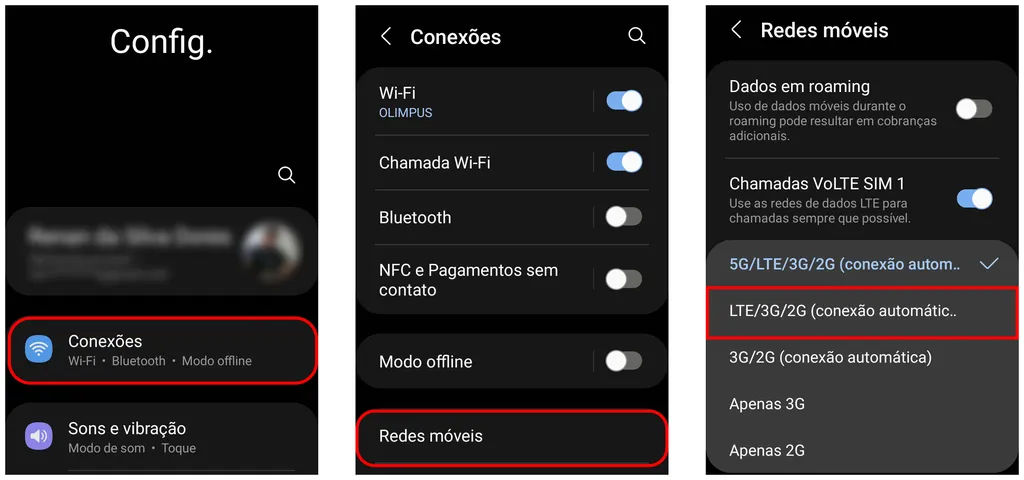 Você pode desativar sua conexão 5G selecionando outra banda larga (Captura de tela: Canaltech/Renan da Silva Dores)