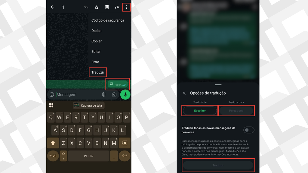 Passos para usar o tradutor do WhatsApp