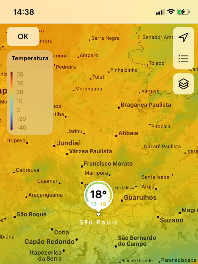 A escala mostra como está a temperatura na cidade e a variação na região - Captura de tela: Thiago Furquim (Canaltech)