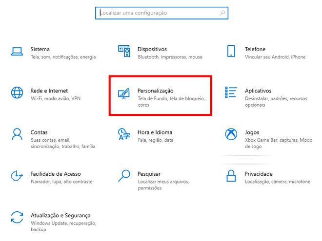 Em seguida, selecione o item "Personalização" (Captura de tela: Matheus Bigogno)