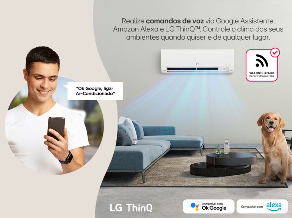 Ar-condicionado tem Wi-Fi integrado e compatibilidade com Google Assistente e Amazon Alexa (Imagem: Reprodução/LG)