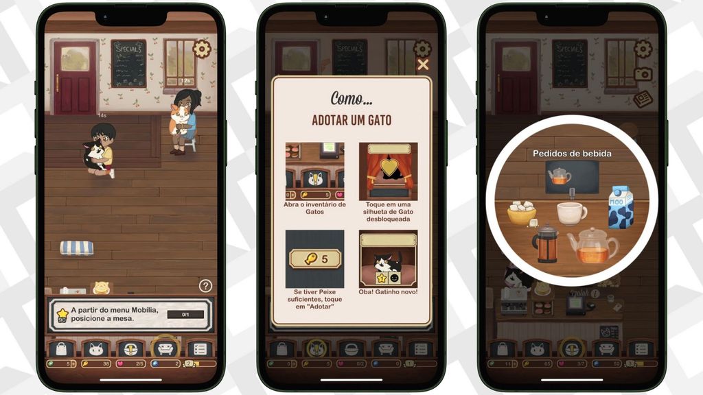 Captura de tela do jogo para celular Furistas Cat Café.