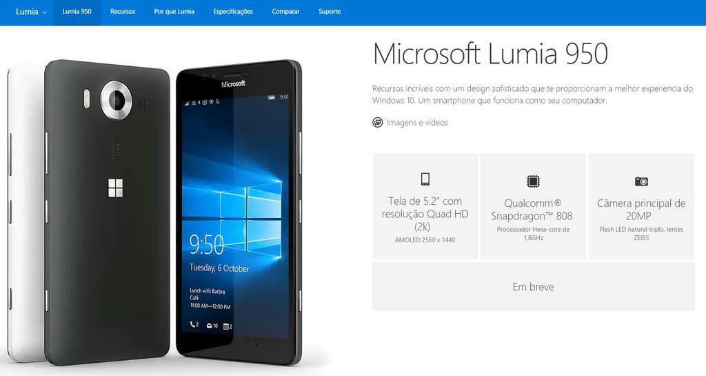 Lumia 950 na loja da Microsoft