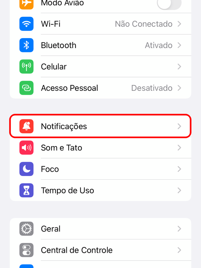 Acesse os ajustes de notificações do iOS - Captura de tela: Thiago Furquim (Canaltech)
