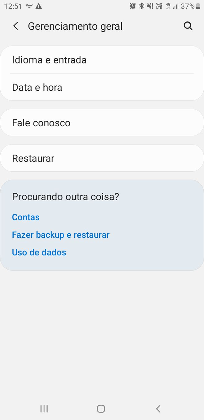 Acesse a opção "Data e Hora" no menu de Configurações em seu celular Android (Imagem: Captura/Canaltech)