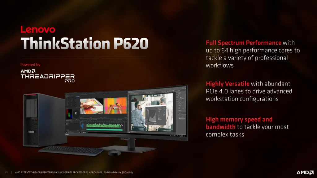 O Lenovo ThinkStation P620 será a primeira máquina a chegar ao mercado equipada com os novos Threadripper 5000 WX (Imagem: AMD)