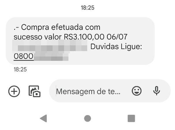 Golpistas enviam mensagens com avisos de compras suspeitas e número de telefone falso para vítimas (Imagem: Reprodução/Felipe Demartini/Canaltech)