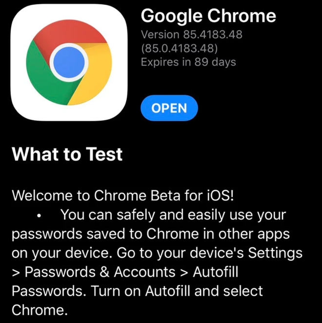 Chrome Beta para iOS permite que senhas salvas sejam usadas em outros aplicativos (Reprodução: MacRumors)