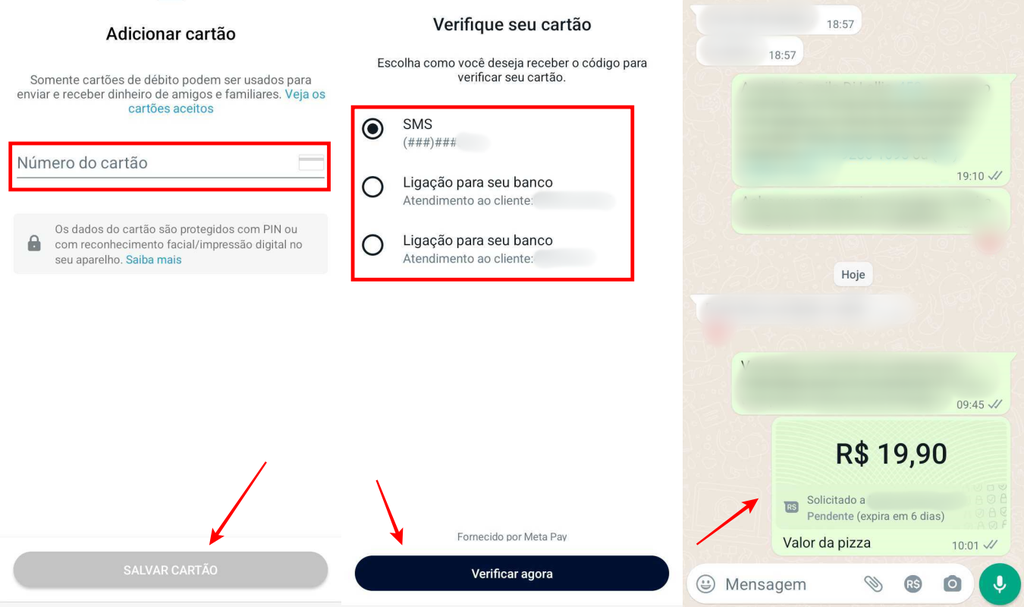 O processo para incluir um cartão no WhatsApp Pay é intuitivo e seguro (Imagem: Captura de tela/Fabrício Calixto/Canaltech)