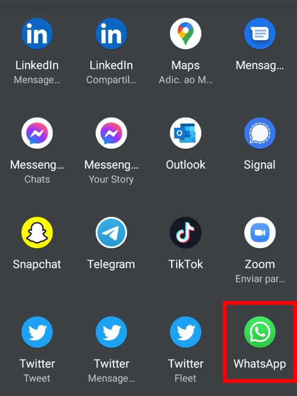 Em seguida, localize e selecione o ícone do "WhatsApp" e clique nele (Captura de tela: Matheus Bigogno)