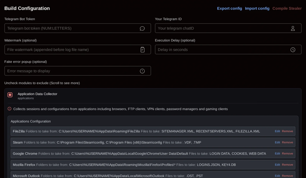 Painel de afiliado do malware ladrão de informações (Imagem: Rapid7/Divulgação)
