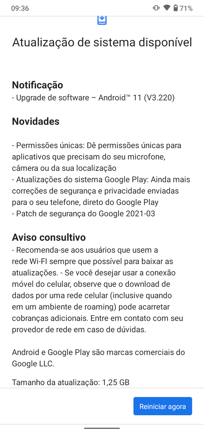 Novidades do Android 11 no Nokia 2.3 (Imagem: Felipe Junqueira/Captura de tela)