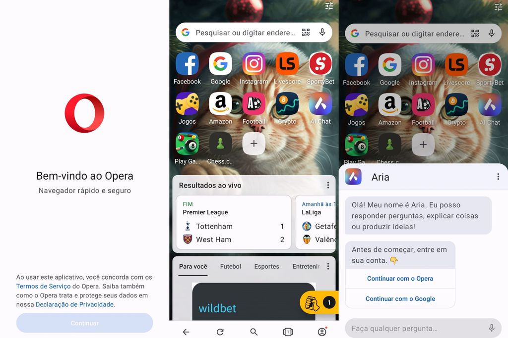 O navegador Opera conta com a IA Aria integrada (Imagem: Captura de tela/Guilherme Haas/Canaltech)