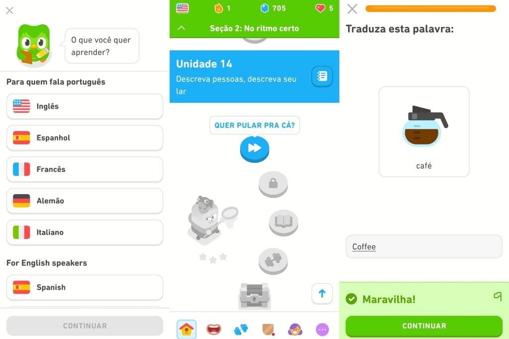 Duolingo oferece ensino gamificado de idiomas (Imagem: Captura de tela/Guilherme Haas/Canaltech)