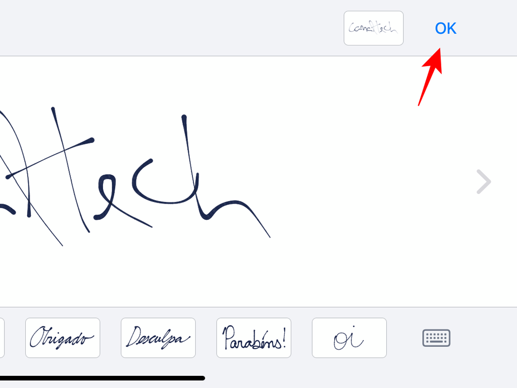 Toque em "OK" para salvar a mensagem escrita à mão - Captura de tela: Thiago Furquim (Canaltech)