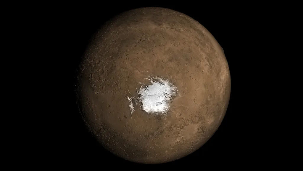 Visão do polo sul marciano (Imagem: Reprodução/NASA)