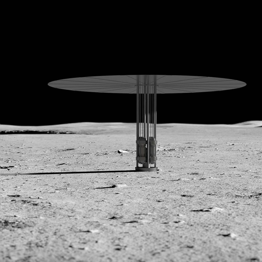 Conceito artístico do projeto Kilopower, que geraria energia nuclear na Lua (Imagem: Reprodução/NASA)