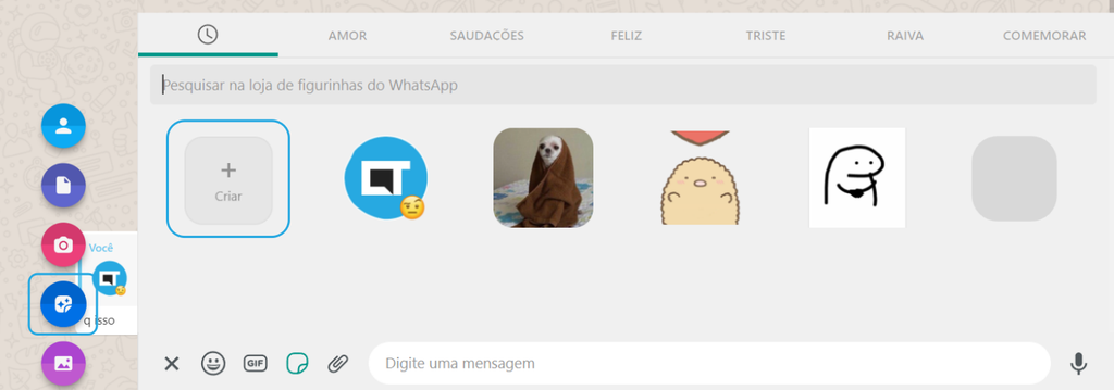 A criação de figurinhas também está disponível a partir do botão de anexo do WhatsApp (Captura: Igor Almenara/Canaltech)