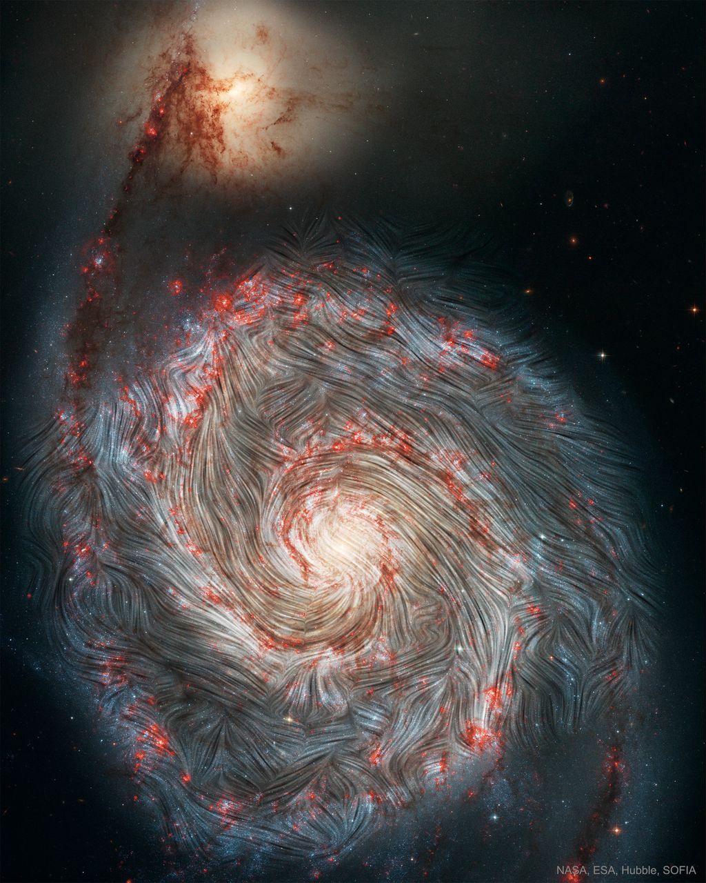 (Imagem: Reprodução/NASA/SOFIA/HAWC+/Alejandro S. Borlaff/JPL-Caltech/ESA/Hubble)