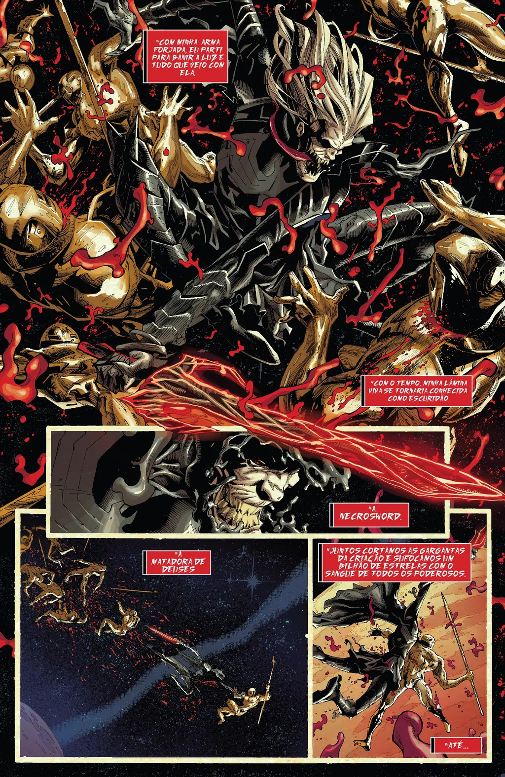 Knull usou a arma feita das próprias trevas para forjar a Escuridão, a Necroespada (Imagem: Reprodução/Marvel Comics)