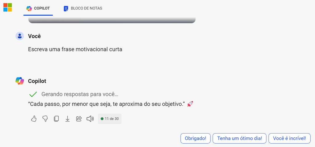 O Copilot da Microsoft também é uma opção para gerar conteúdo com IA (Imagem: Captura de tela/Guilherme Haas/Canaltech)