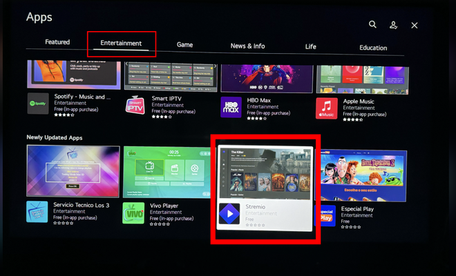 O app Stremio aparece na categoria 