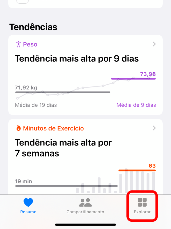 Toque na aba "Explorar" do app Saúde - Captura de tela: Thiago Furquim (Canaltech)