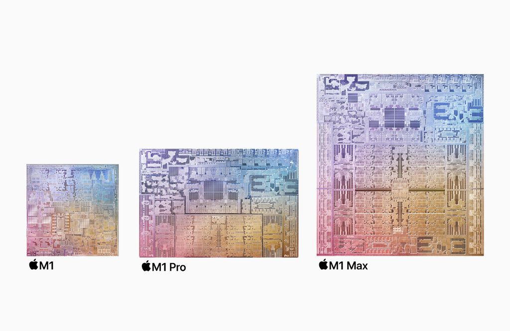 Enorme M1 Max pode ganhar versões mais poderosas, uma com 12 núcleos de CPU e outras com até 40 núcleos (Imagem: Reprodução/Apple)