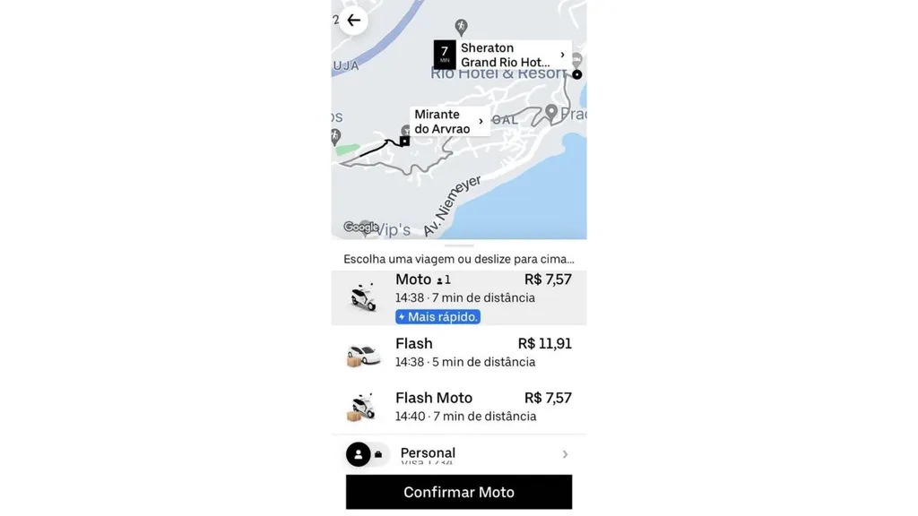 Uma viagem feita de moto pela Uber pode sair bem mais barata do que de carro (Imagem: Reprodução/Extra)